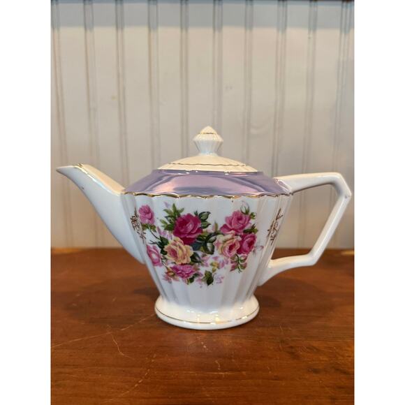 Norleans Japan Lavender Rose Teapot Gold Trim 1960s Floral Kitchen Decor - Picture 1 of 5